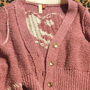 Pilcro Mauve Heart Knit Cardigan
